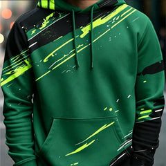 Casual Men Pullover Hoodie Abstract Graffiti Brush Print Long Sleeve Drawstring Pocket Streetwear Sweatshirt