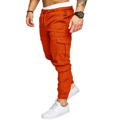 Men High Elastic Cargo Pants Summer Lace Up Drawstring Pocket Harem Stretch Full Trousers BSD-8811