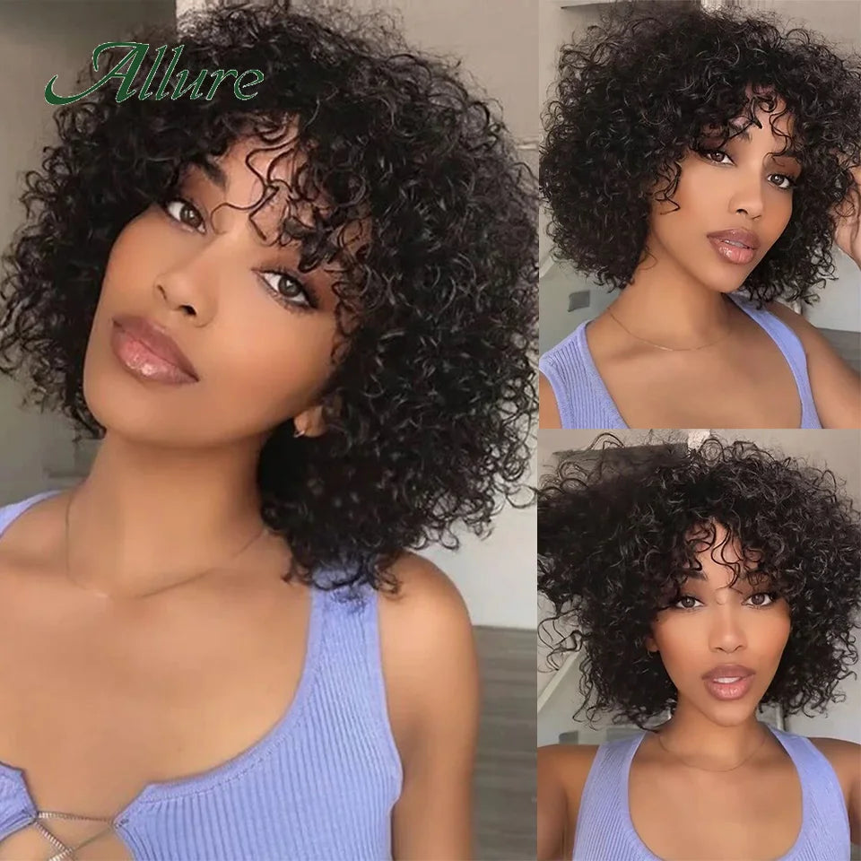 Brazilian Short Pixie Afro Kinky Curly Wigs for Women Glueless