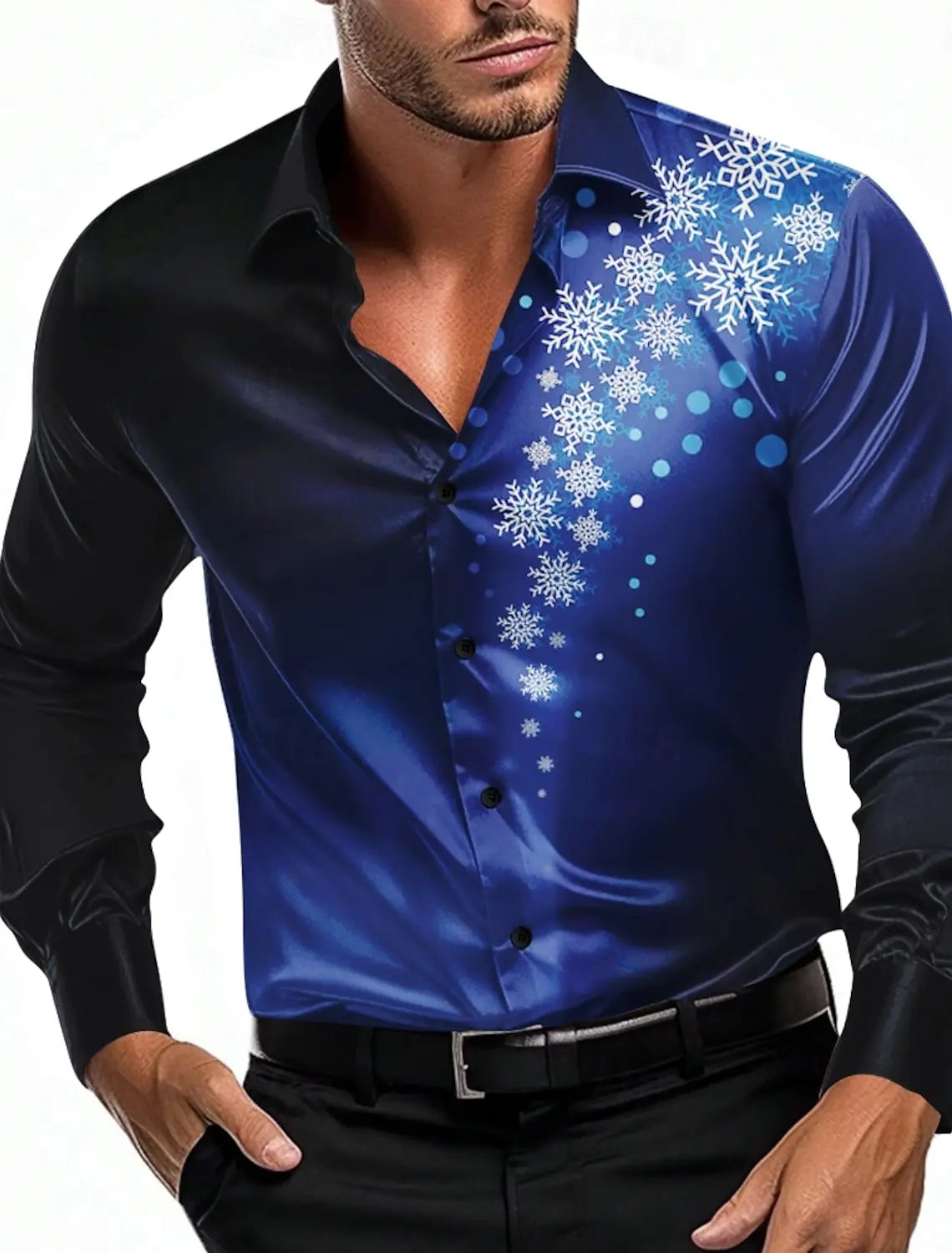 Christmas Theme Men's Christmas Scene Printed Shirts Snowflake Graphics Casual   Long Sleeve shirts