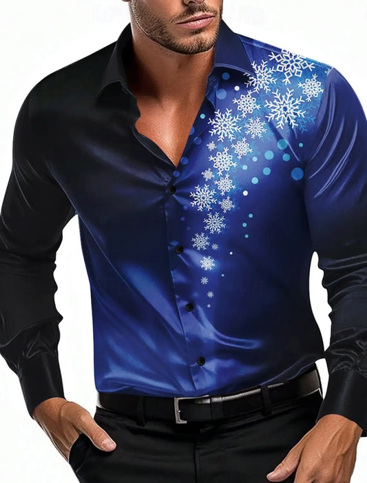 Christmas Theme Men's Christmas Scene Printed Shirts Snowflake Graphics Casual   Long Sleeve shirts