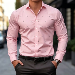 Men's Lightweight Long Sleeve Shirt With Subtle Geometric Dot Print Slim Fit Breathable Fabric For Formal Casual Daily Social Oc