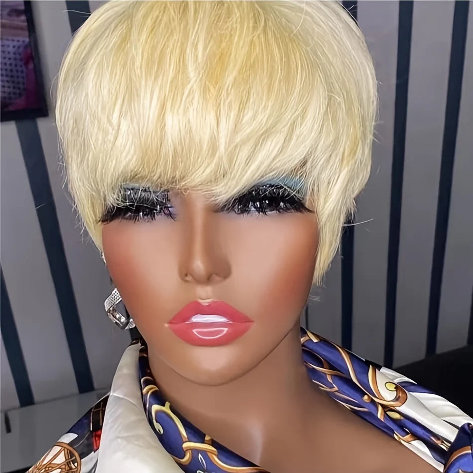 Human Hair Wig Pixie Cut Wig Highl Short Human Hair machine Women