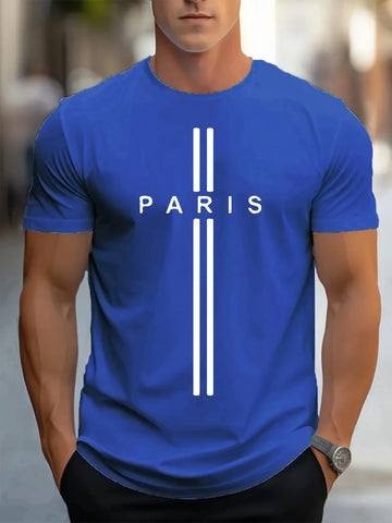 3D printed men's loose summer T-shirt,Paris printed round neck casual