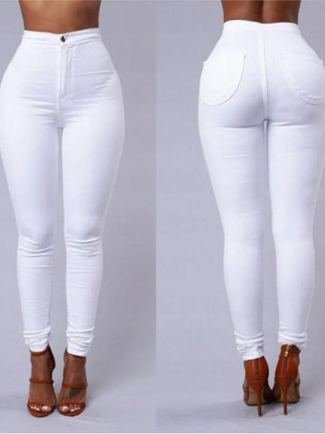 Solid Color Skinny Jeans Woman White Black High Waist Render Jeans Vintage