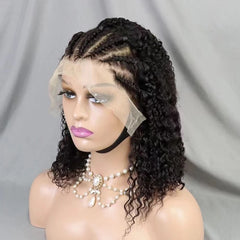Cornrow Braid Bob Wig Deep Curly Brazilian Human Hair Knotless 13x4 Full Lace Wigs Pre Braided Boho Box Braids Wig For Women