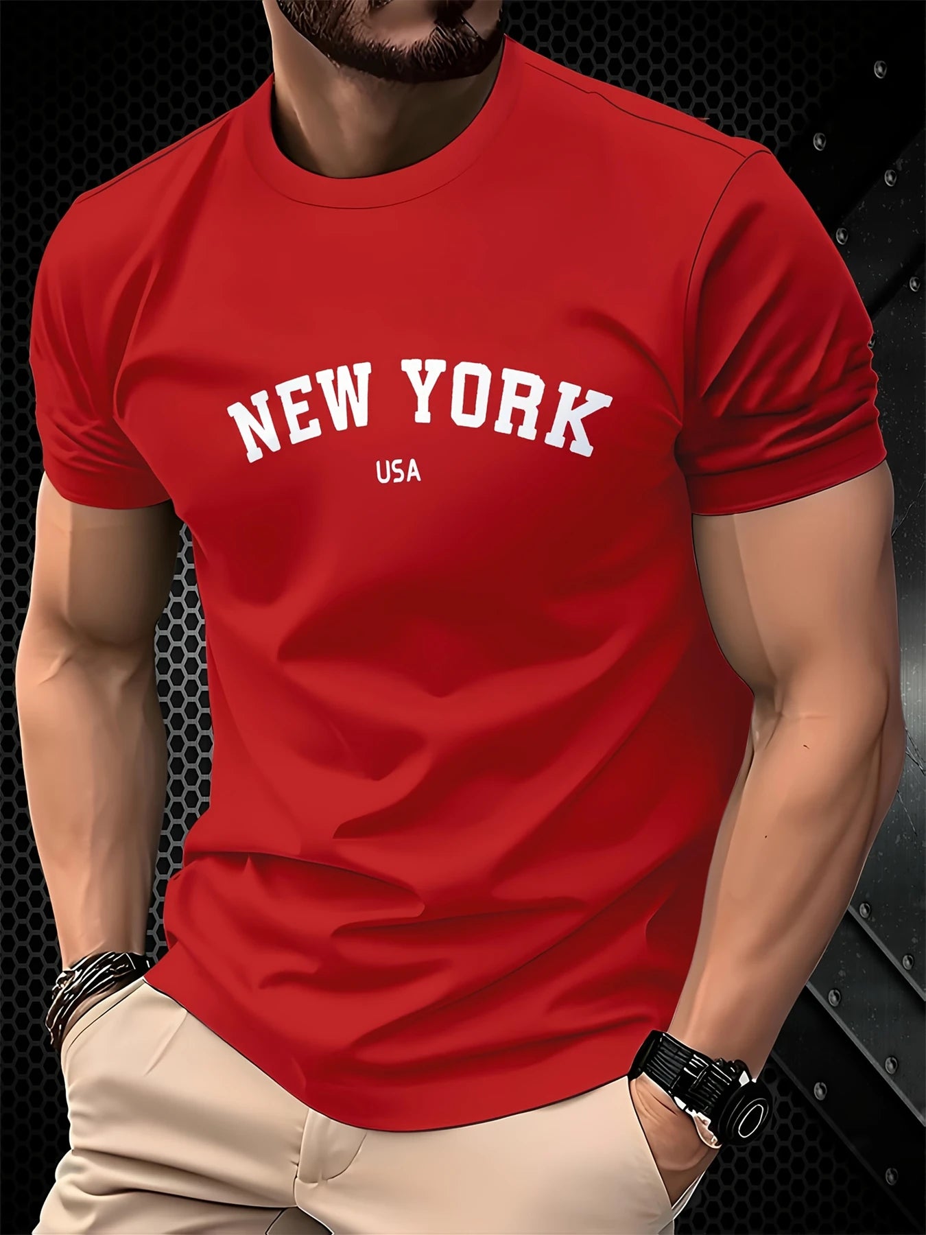 Men's Summer 100 Cotton Fashionable Casual Loose Large New York USA Letter Printed Round Neck Short Sleeve T-shirt Top