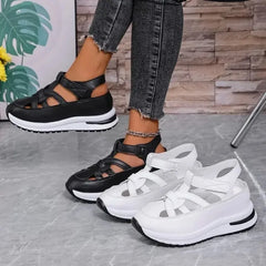 Casual Hollow out Flat Sandals Women's Summer New Style Thin Platform Thick Bottom Heightening Shoes Rubber Sole Ladies Sandals