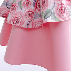 Roses Girls Dress Summer Sleeveless One Shoulder Bow Princess Kids Dress Christmas Birthday Party Costumes Children Clothing