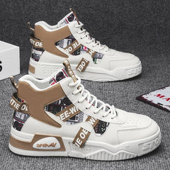 Men's High Top Sneakers Fashion Leather Casual Ankle Boots  for Men Lace Up