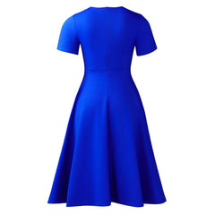 2026 Women's Elegant Simple Solid Color Dress Round Neck A-Line Shape Slimming Effect Waist-Slimming Full Dress