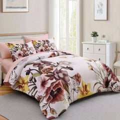 7 Pieces Purple Floral Comforter Sets Full Queen King Beded