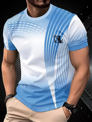Fashion men's minimalist striped printed T-shirt summer leisure outdoor sports fitness round neck short sleeved men's shirt top