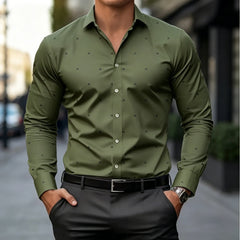 Men's Lightweight Long Sleeve Shirt With Subtle Geometric Dot Print Slim Fit Breathable Fabric For Formal Casual Daily Social Oc