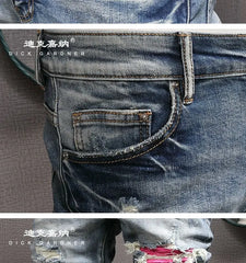 Men's Clothing Autumn and Winter Slim-fit Jeans Ripped Leggings Trendy Brand Cotton Handsome Trousers