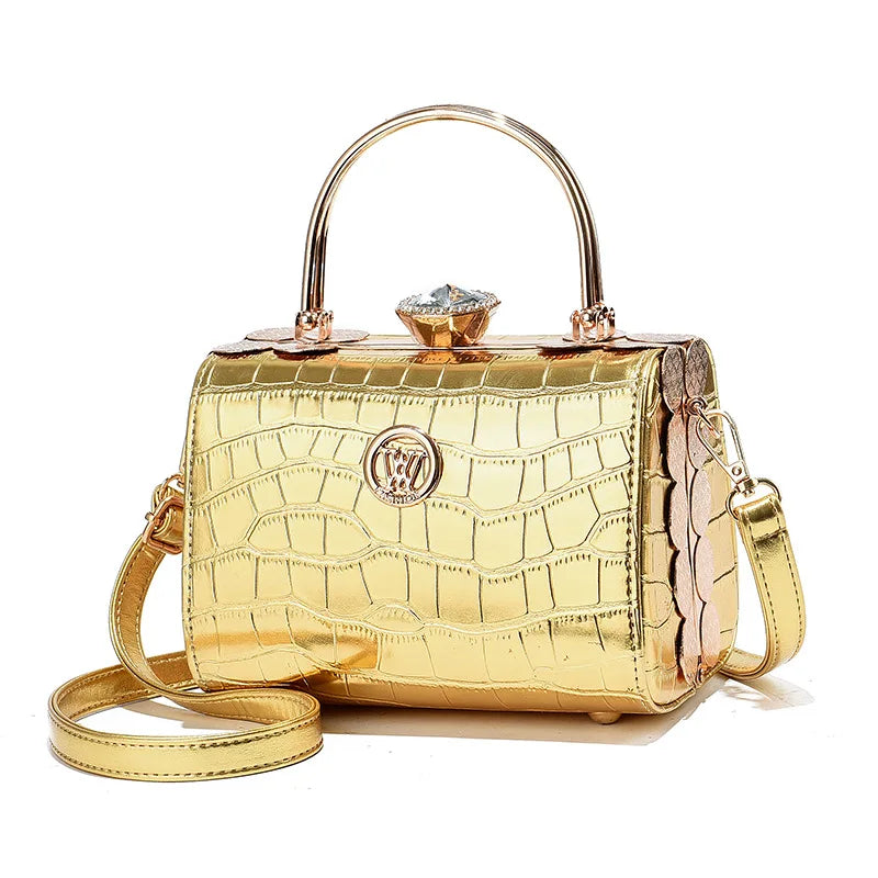 Fashion Women's Bright Leather Steel Armor Bag New Lacquer Leather Bride Handbag
