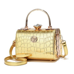 Fashion Women's Bright Leather Steel Armor Bag New Lacquer Leather Bride Handbag  Banquet Dress