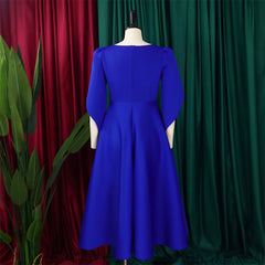 Elegant Party Dresses Woman 2024 New O Neck Half Sleeve High Waisted A Line Pleated Mid Calf Luxury Birthday Dinner Vestidos Hot