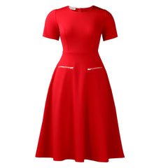 2026 Women's Elegant Simple Solid Color Dress Round Neck A-Line Shape Slimming Effect Waist-Slimming Full Dress