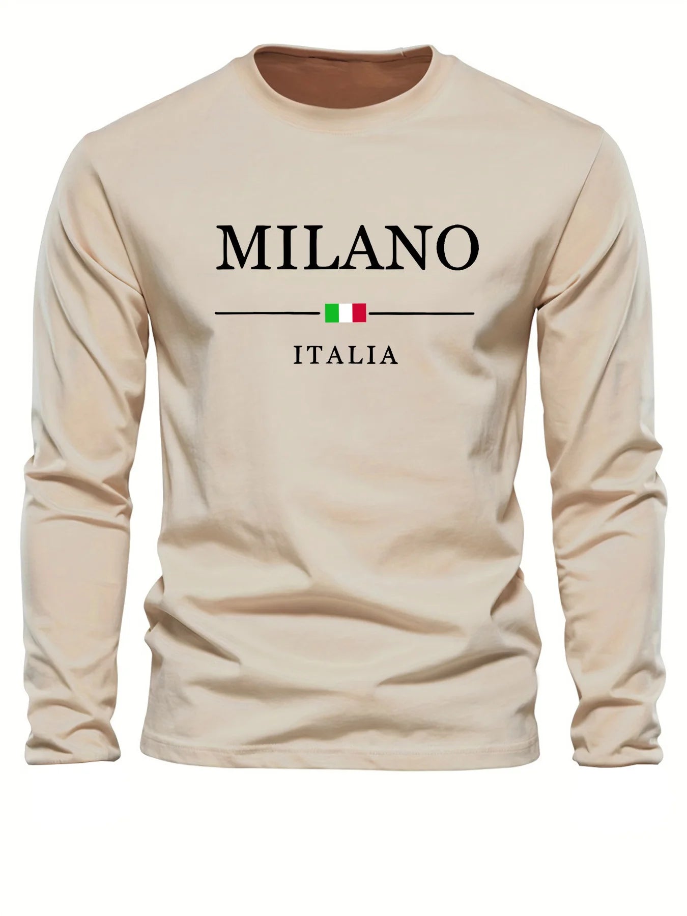 Men's 100% pure cotton comfortable casual loose oversized MALINO ITALIA printed sports round neck long sleeved T-shirt top