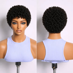 Pixie Cut Jerry Curly Human Hair Wigs Pre-Cut Style Machine Made Wigs 4 Inch Natural Color Short Curly Human Hair Wig For Women