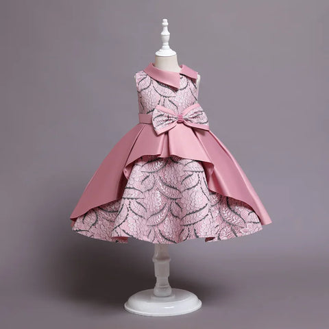 Baby Girl Bow Flower Dress 2-10 Year Children Girl Wedding Birthday Party Princess Dresses Kids Girl Gown
