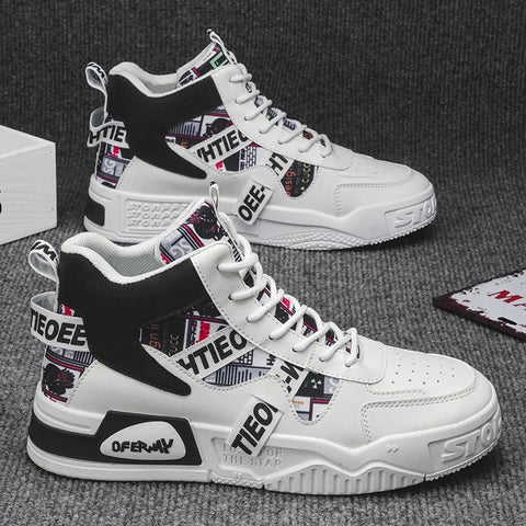 Men's High Top Sneakers Fashion Leather Casual Ankle Boots  for Men Lace Up