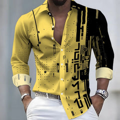 Men's 21-Color Long-Sleeved Shirt Loose Fit Black White Patchwork Geometric Letter Print Stylish Design Casual Fashion Top