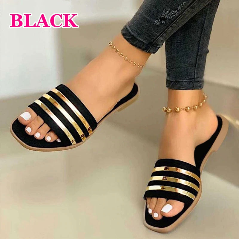 Women Sandals 2023 Summer Outdoor Beach Flip-flop Sandals Solid Fashion Gladiator Sandals Women Flats Casual Ladies Shoes