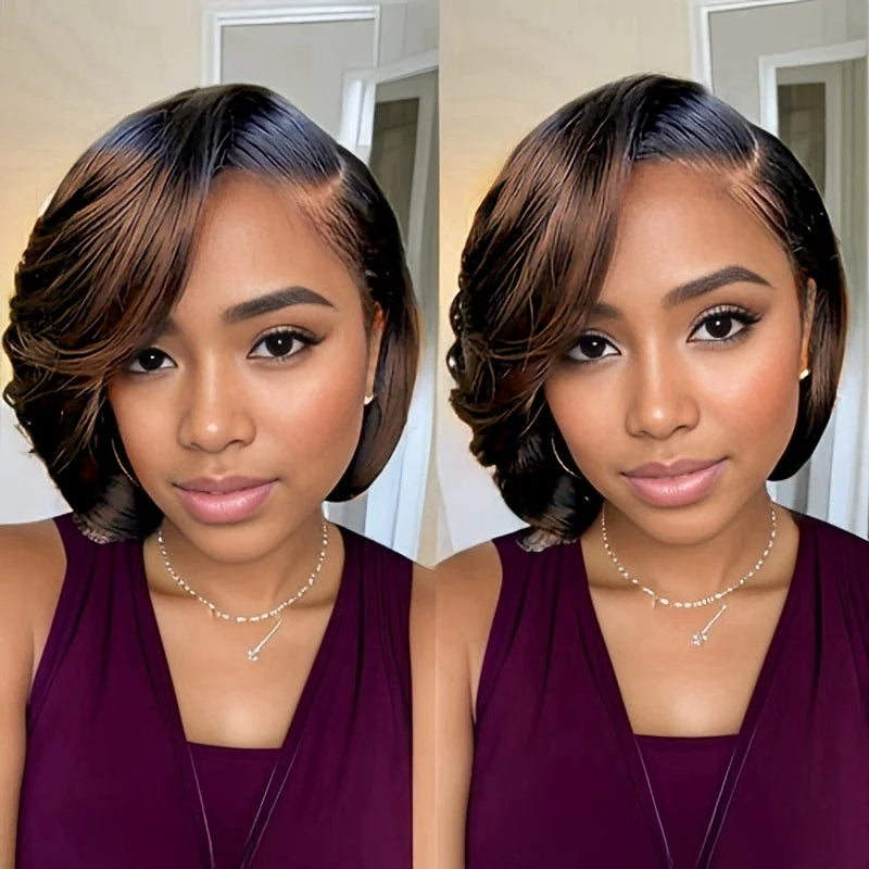 Lace Frontal Wig 13x4 Pixie Cut Wig Human Hair for Women 8 Inch Short Straight Human Hair 180% Density