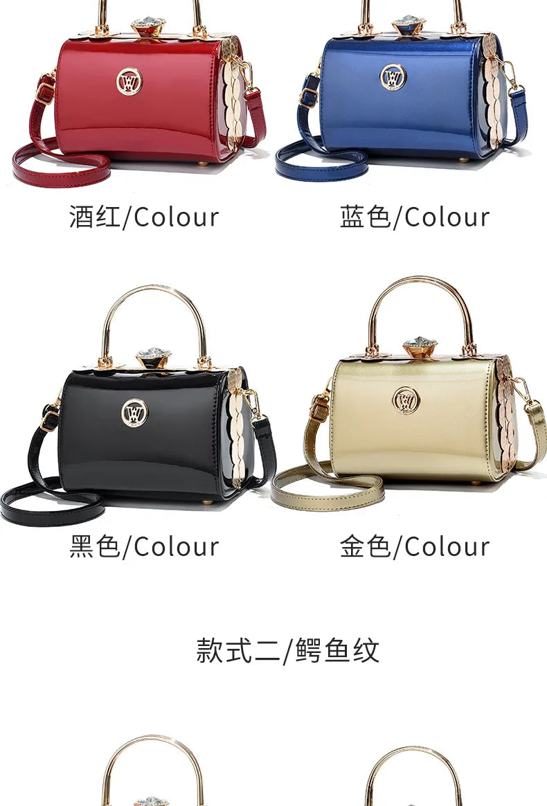 Fashion Women's Bright Leather Steel Armor Bag New Lacquer Leather Bride Handbag