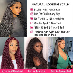 42 Inch  200% Density 13x4 Kinky Curly HD Lace Frontal Wigs Brazilian Water Deep Wave 13x4 Lace Front Human Hair Wig For Women