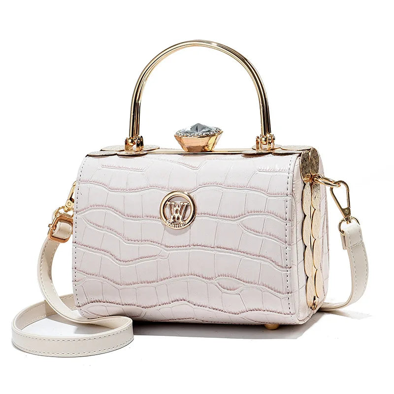 Fashion Women's Bright Leather Steel Armor Bag New Lacquer Leather Bride Handbag