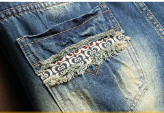 2025 Summer Ripped Denim Shorts Jeans Men's Five Quarter Loose Size Medium Pants Fashion Brand Personality Beggar