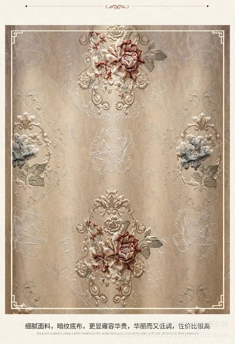 Custom New 3D Embossed Luxury Curtains for Living Dining Room Bedroom European Flower High-end Textured Noble Valance Tulle Cort