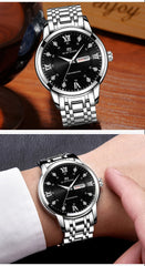 Top Brand Men Watch Stainless Steel Top Quailty Luxury Push Button Hidden Clasp Waterproof Luminous Date Week Sport Wrist Watch