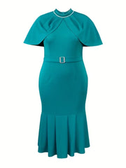 Plus Size Stand Collar Cape Mermaid Dress For Women Formal Party Banquet Wedding Guest Evening
