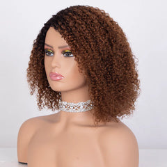 Sleek Afro Kinky Curly Human Hair Wigs Ombre Highlight Kinky Curly Human Hair Wig Brazilian Full Machine Curly Bob Wig For Women