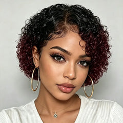 pixie cut wig party use wig brown burgundy color pixie wig pixie cut human hair wig for women gift wig 13x4 frontal lace human hair wig natural% density  short