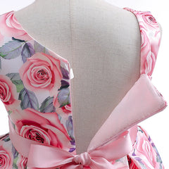 Roses Girls Dress Summer Sleeveless One Shoulder Bow Princess Kids Dress Christmas Birthday Party Costumes Children Clothing