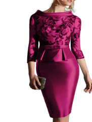 Sheath Cocktail Dress Elegant Dress Knee Length Jewel Neck Fall Wedding Guest Satin with Buttons Appliques 2025 free customized