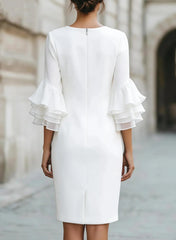 Ruffle Sleeve Bodycon Midi Dress Women Elegant Knee Length Sheath Party Cocktail Dress Long Sleeve Office Lady Dresses