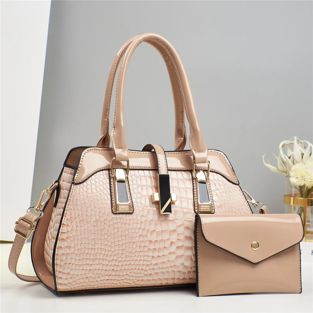 Luxury Brand Crocodile Handbag Women Tote Bag Bright Leather
