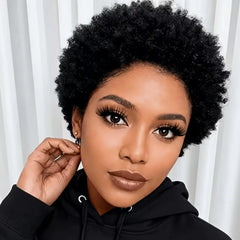 Human Hair for Women Black Afro Kinky Curly Wig with Bangs for Women Machine Made