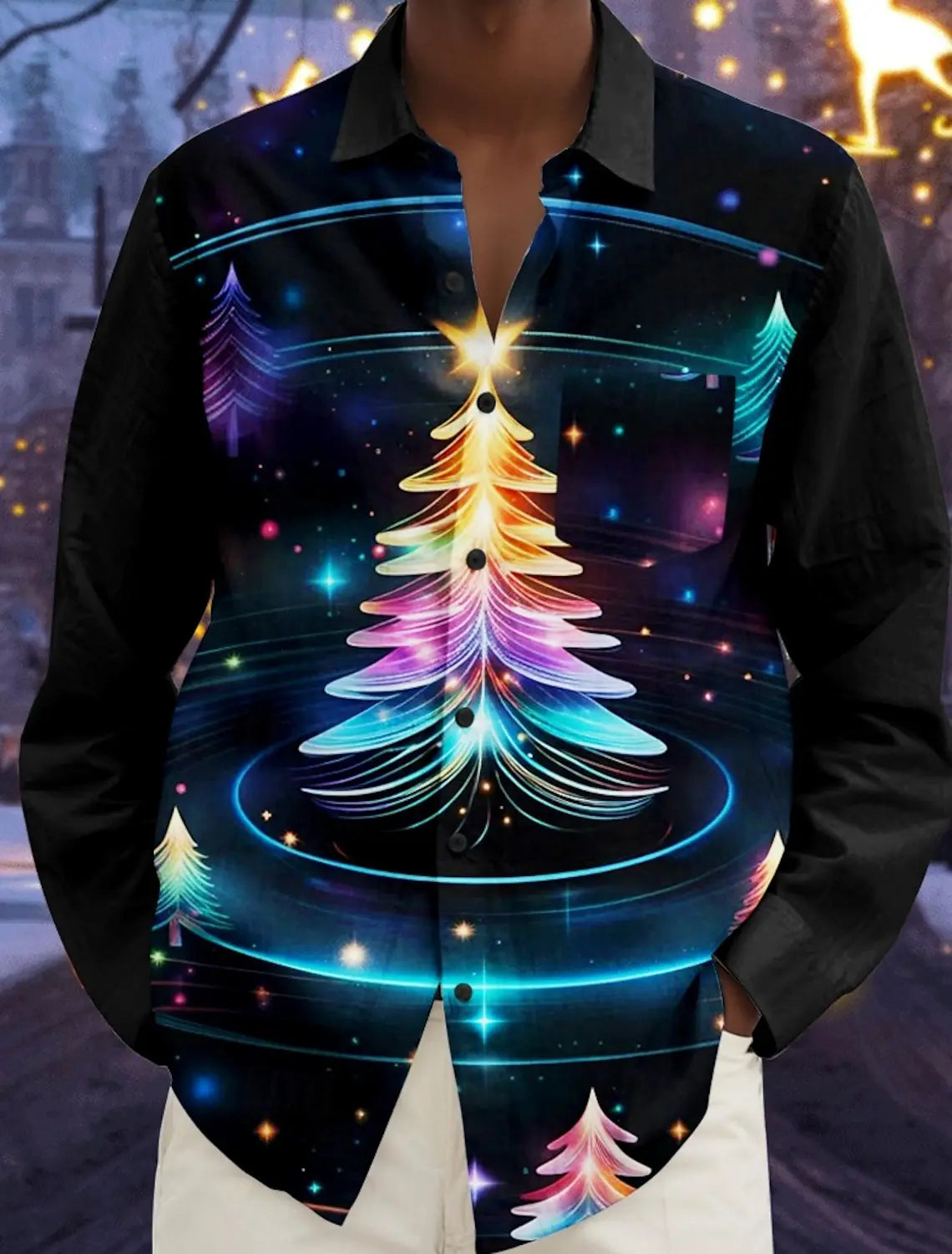 Christmas Theme Men's Christmas Scene Printed Shirts Snowflake Graphics Casual   Long Sleeve shirts