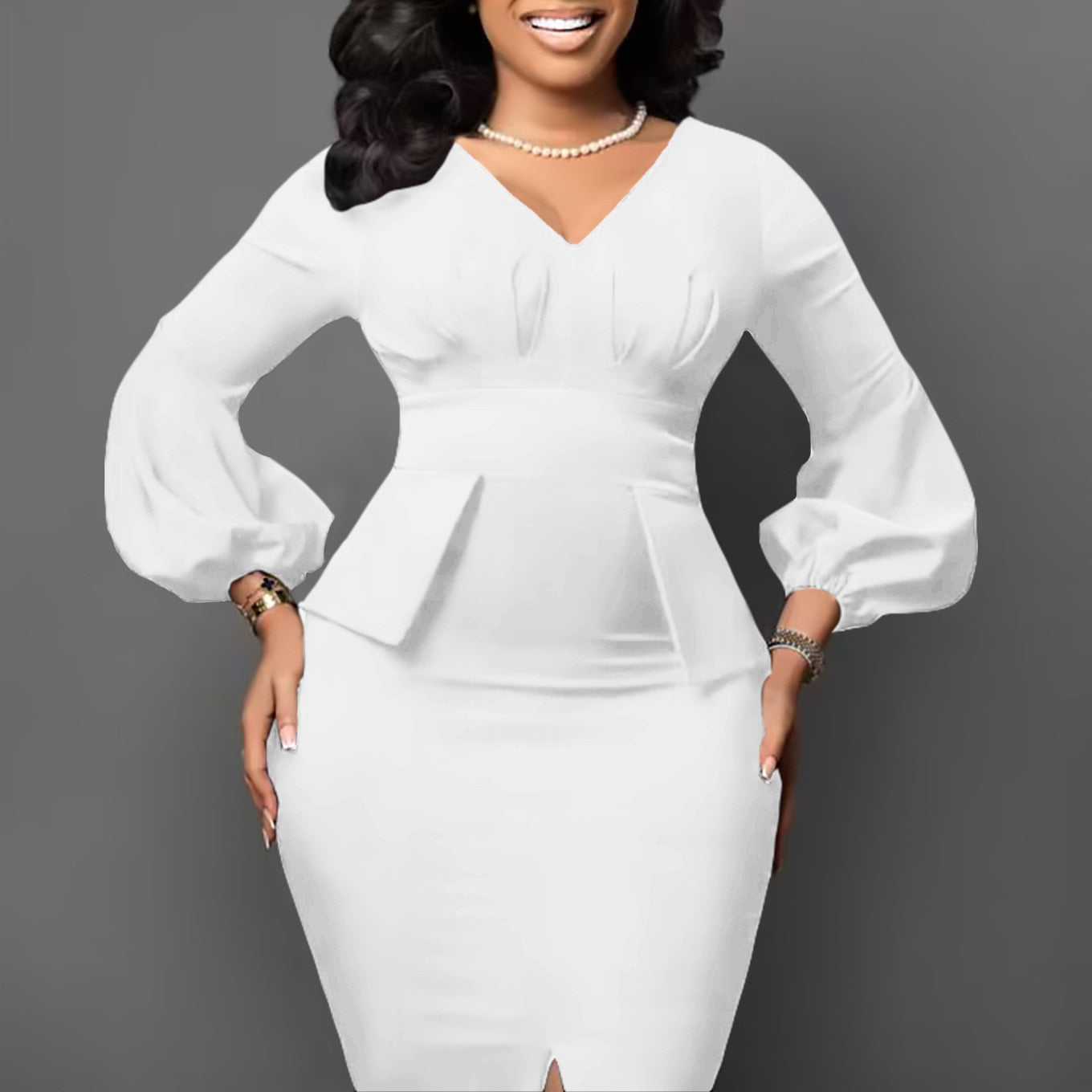 Summer Business Dress Women Elegant Solid Ruffle