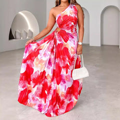 Summer Women's Floral Print Irregular Maxi Long Sundress Sexy Off The Shoulder Sleeveless Tunic Party Dresses
