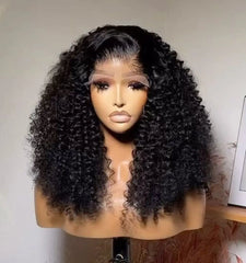 Deep Wave Short Bob Cut Natural Black Color 13X4 HD Lace Front Synthetic Wig For Black Women Preplucked Cosplay Daily Glueless