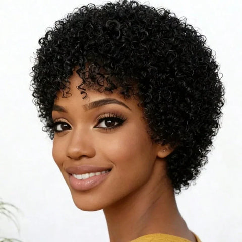 Afro Kinky Curly Human Hair Wig With Bangs Hair Human Natural Afro Wig Machine Made