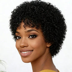 Afro Kinky Curly Human Hair Wig With Bangs Hair Human Natural Afro Wig Machine Made